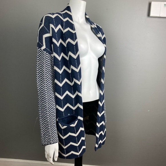 Margaret O'Leary Cardigan Chevron Stripes Blue & Winter White extra small Cotton - Picture 3 of 11